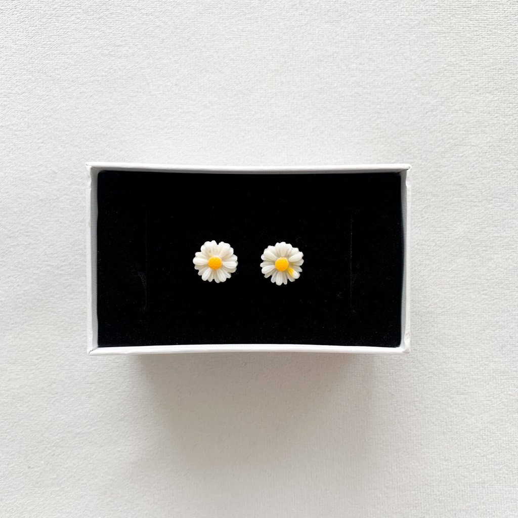 White Colored Flower Stud Earrings 10$